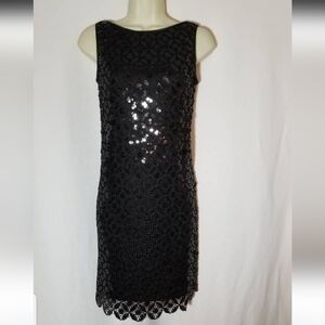 Maggy London Black Sequin Lace Midi Dress Lbd Formal Wedding Tank Strapless Goth